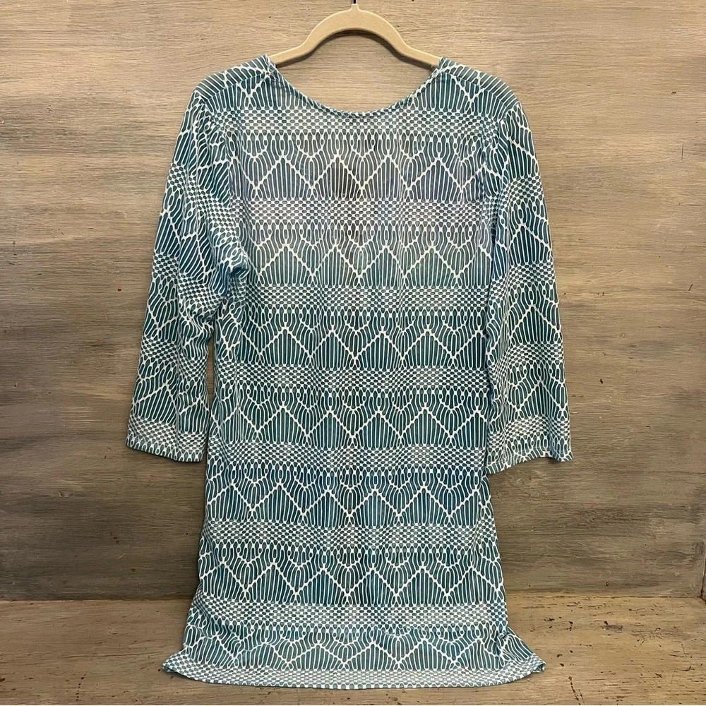 Porto Cruz Blue Ombré 3/4‎ Sleeve Lace Up Tunic Cover Up XL New with Tag - Picture 7 of 9